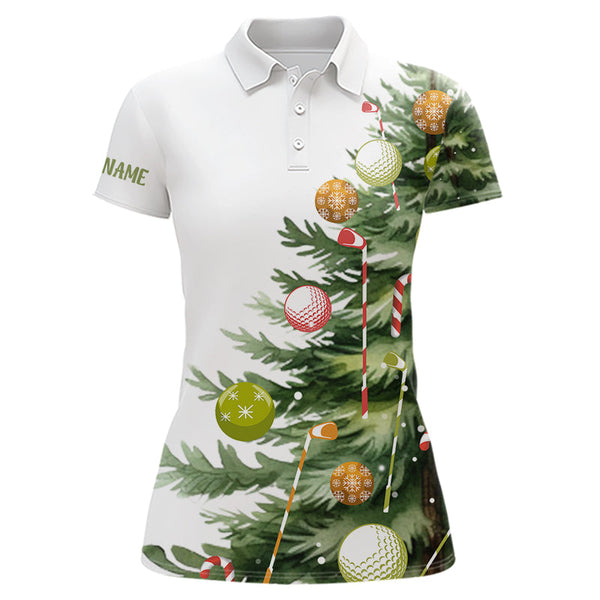 Maxcorners White Golf Polo Shirts Custom Christmas Tree Golf Shirt Christmas Golf Gifts