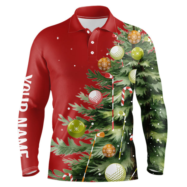 Maxcorners Red Golf Polo Shirts Custom Christmas Tree Golf Shirt Christmas Golf Gifts