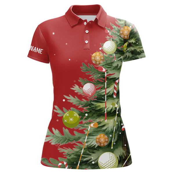 Maxcorners Red Golf Polo Shirts Custom Christmas Tree Golf Shirt Christmas Golf Gifts