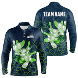 Maxcorners Blue and Green Camo Bowling Polo, 1/4 Zip Shirts for Men Custom Team Mens Bowling jerseys