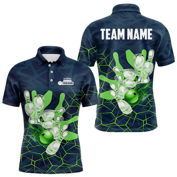 Maxcorners Blue and Green Camo Bowling Polo, 1/4 Zip Shirts for Men Custom Team Mens Bowling jerseys