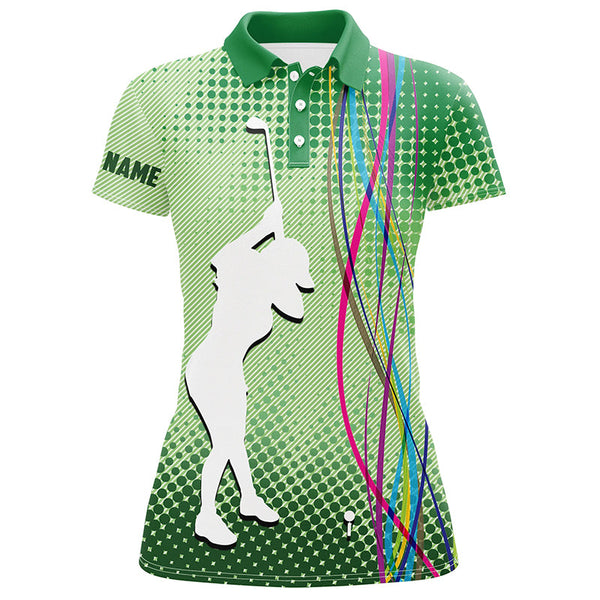 Maxcorners Green Pattern Women Golf Polo Shirts Custom Sport Ladies Golf Tops