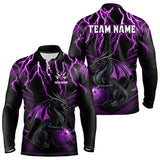 Maxcorners Black & Purple Lightning Thunder Dragon Bowling Shirt For Men Custom Dragon Bowling Team Shirt Uniform