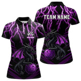 Maxcorners Black & Purple Lightning Thunder Dragon Bowling Shirt For Men Custom Dragon Bowling Team Shirt Uniform