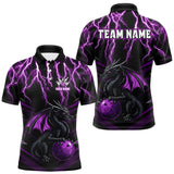 Maxcorners Black & Purple Lightning Thunder Dragon Bowling Shirt For Men Custom Dragon Bowling Team Shirt Uniform