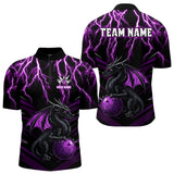Maxcorners Black & Purple Lightning Thunder Dragon Bowling Shirt For Men Custom Dragon Bowling Team Shirt Uniform