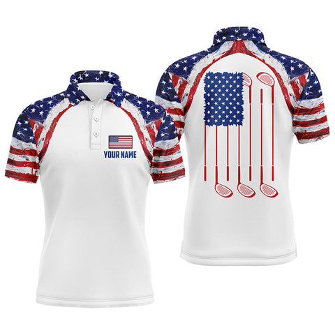 Maxcorner Customized Name Watercolor American Flag White Golf 3D Polo Shirt