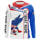 Maxcorners Angry Musky American flag patriotic fishing Custom name and boat name tournament fishing shirts LM2408