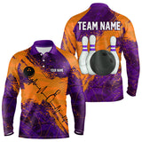 Maxcorners Orange & Purple Grunge Camo Heartbeat Bowling Polo, 1/4 Zip Shirt For Men Custom Bowling Team JerseyMT0306