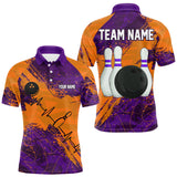 Maxcorners Orange & Purple Grunge Camo Heartbeat Bowling Polo, 1/4 Zip Shirt For Men Custom Bowling Team JerseyMT0306
