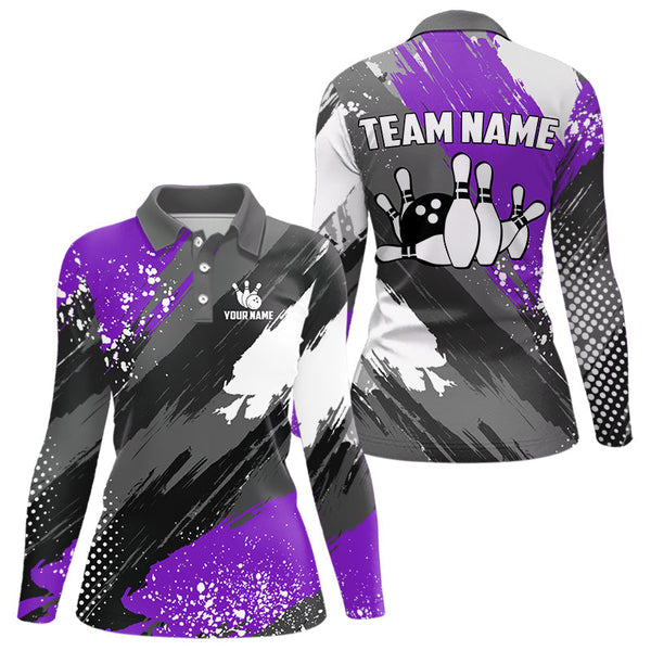 Maxcorners Purple Grunge pattern Bowling Team Shirt For Men Custom Bowling jersey Uniform Bowler OutfitsMT0306