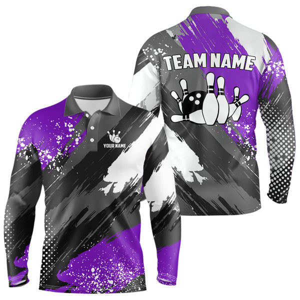 Maxcorners Purple Grunge pattern Bowling Team Shirt For Men Custom Bowling jersey Uniform Bowler OutfitsMT0306