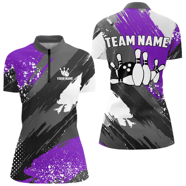 Maxcorners Purple Grunge pattern Bowling Team Shirt For Men Custom Bowling jersey Uniform Bowler OutfitsMT0306