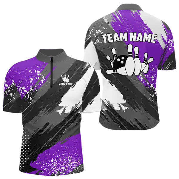 Maxcorners Purple Grunge pattern Bowling Team Shirt For Men Custom Bowling jersey Uniform Bowler OutfitsMT0306