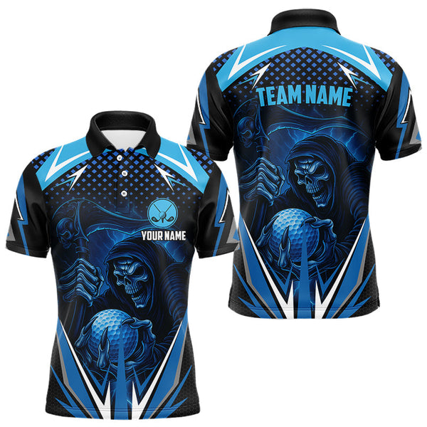Maxxcorners Mens golf polo shirts custom Blue Lightning reaper skull Golf team golf jersey, mens golf attire MT0307