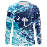 Maxcorners Blue sea wave ocean camo South Carolina flag patriot shirts Custom sun protection fishing shirts MT2108