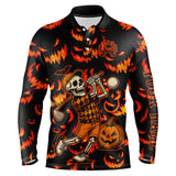 Maxcorners Orange and Black Halloween Pattern Funny Skull Golf polo shirt for men Custom Halloween Mens golf top LM2707