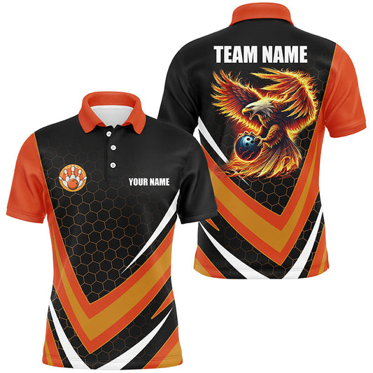 Maxcorners Blue&Brown Eagle Bowling Gifts for Men Team with Name Polo & 1/4 Zip