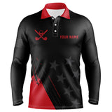 Maxcorners Red and Black stars Men golf polo shirts custom mens golf tops, unique golf gifts, golfer gifts