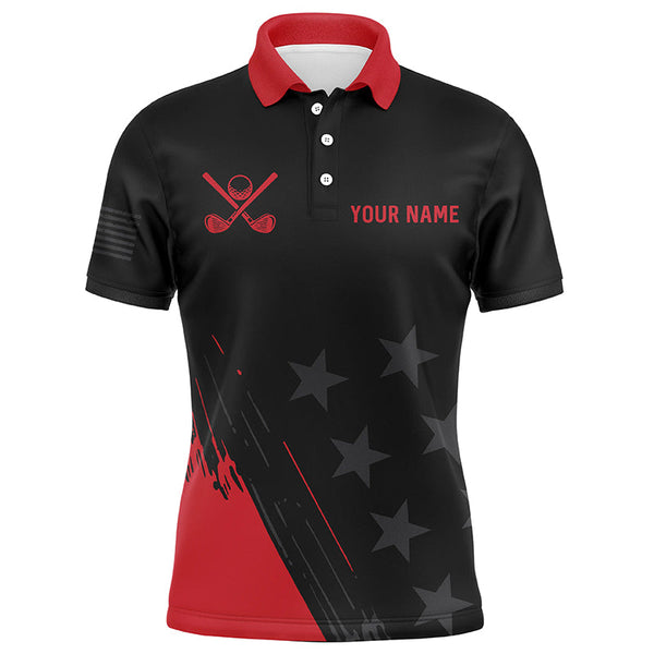 Maxcorners Red and Black stars Men golf polo shirts custom mens golf tops, unique golf gifts, golfer gifts