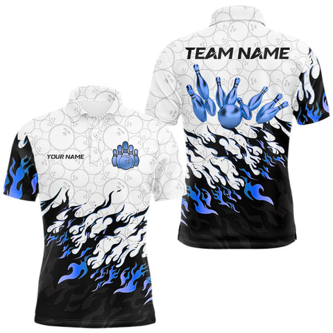 Maxcorners Black and White Camo Bowling Shirts For Men Custom Bowling Team League Jerseys | Blue MT2808