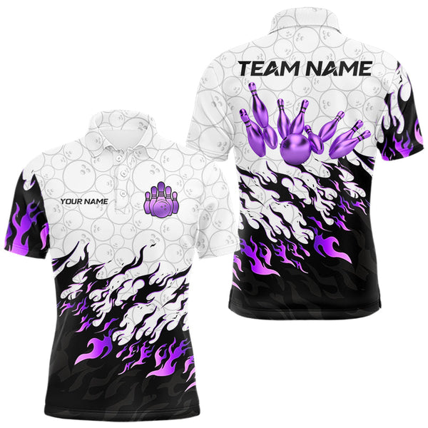 Maxcorners Black and White Camo Bowling Shirts For Men Custom Bowling Team League Jerseys | Purple MT2808