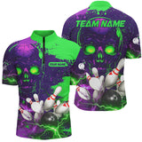 Maxcorners Purple and Green Lightning Thunder Storm Skull Bowling Shirts Custom Bowling Team Jerseys