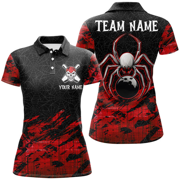 Maxcorners Red and Black Spider Custom Halloween Bowling Team Shirts, Bowling Gifts