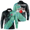 Maxcorners Black And Mint Color Mens Bowling Polo, Quarter Zip Shirt Custom Bowling Team Jerseys, Bowler Outfit