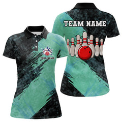 Maxcorners Black And Mint Color Mens Bowling Polo, Quarter Zip Shirt Custom Bowling Team Jerseys, Bowler Outfit