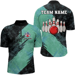 Maxcorners Black And Mint Color Bowling Polo Shirt Custom Bowling Team Jerseys, Bowler Outfit