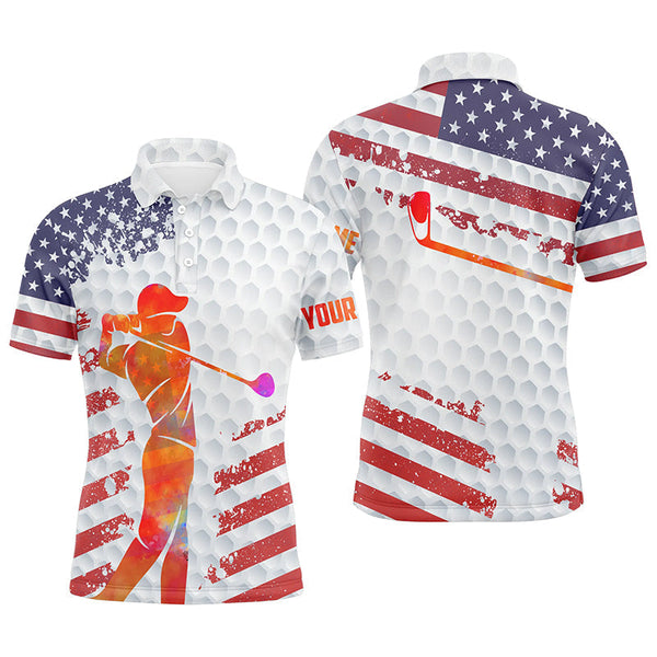 Maxcorner Customized Name American Flag White Golf Balls Skin 3D Polo Shirt