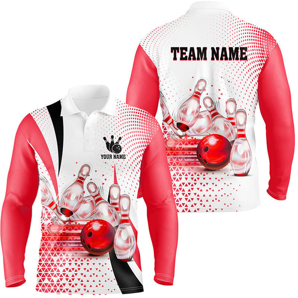 Maxcorners Men Bowling Polo Shirt Custom Bowling Ball Pins Bowling Team Shirts, Gifts For Bowlers For Tasha