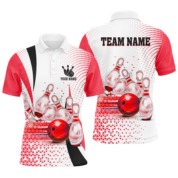Maxcorners Men Bowling Polo Shirt Custom Bowling Ball Pins Bowling Team Shirts, Gifts For Bowlers For Tasha