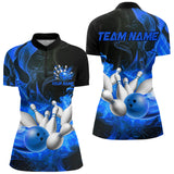 Maxcorners Black And Blue Flame Custom Bowling Shirts For Men, Flame Bowling League Shirts Outfits