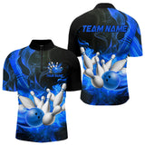 Maxcorners Black And Blue Flame Custom Bowling Shirts For Men, Flame Bowling League Shirts Outfits