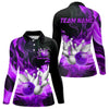 Maxcorners Black And Purple Flame Custom Bowling Shirts For Men, Flame Bowling League Shirts Outfits