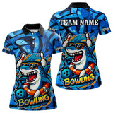 Maxcorners Funny Blue Camo Shark Men Bowling Polo, Quarter Zip Shirts Custom Team Shark Bowling Outfit Jersey