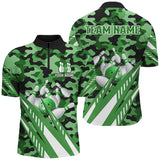 Maxcorners Custom Green Camo Bowling Shirts, Personalized Bowling Team Jerseys