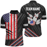 Maxcorners Personalized Black Camo American Flag Bowling Team Shirts, Patriotic Bowling Gifts For Bowlers