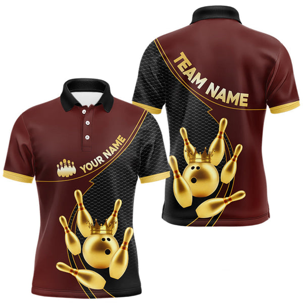 Maxcorners Red and Gold Bowling shirts for men Custom Team Bowling Polo, 1/4 zip Shirt bowlers Outfit TU2710