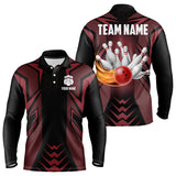 Maxcorners Personalized Black And Red Flame Bowling Polo Shirts Custom Bowling Team Jerseys