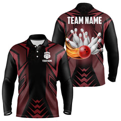 Maxcorners Personalized Black And Red Flame Bowling Polo Shirts Custom Bowling Team Jerseys