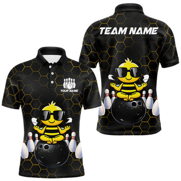 Maxcorners Black and Gold Funny Bee Bowling Shirts for Men Custom Team Bowling Jerseys, Gift For Bowlers LM2901