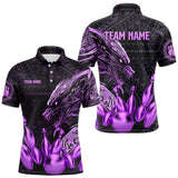 Maxcorners Black And Purple Dragon Tribal Bowling Polo, 1/4 Zip Shirts For Men & Women Custom Retro Bowling Team Jerseys