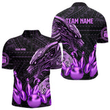 Maxcorners Black And Purple Dragon Tribal Bowling Polo, 1/4 Zip Shirts For Men & Women Custom Retro Bowling Team Jerseys