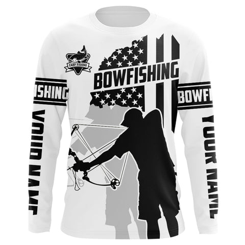Maxcorners Carp hunter bowfishing black & white American flag Custom UV sun protection Long sleeve Fishing Shirt LM0409