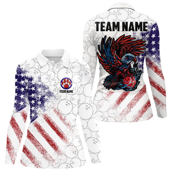 Maxcorners Retro American Flag white camo Eagle Bowling Shirt for Men Custom Patriotic Bowling Team Jersey