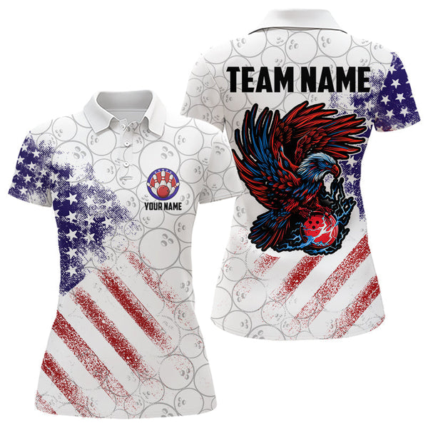 Maxcorners Retro American Flag white camo Eagle Bowling Shirt for Men Custom Patriotic Bowling Team Jersey