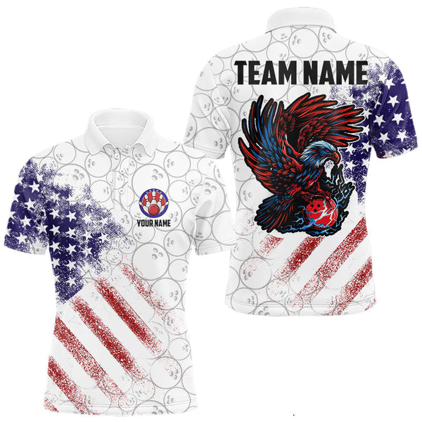 Maxcorners Retro American Flag white camo Eagle Bowling Shirt for Men Custom Patriotic Bowling Team Jersey